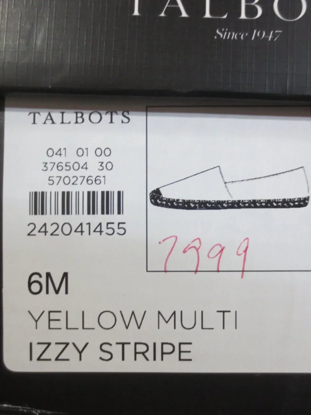 TALBOTS WOMENS IZZY STRIPE YELLOW MULIT LOAFER SHOES - US SIZE 6